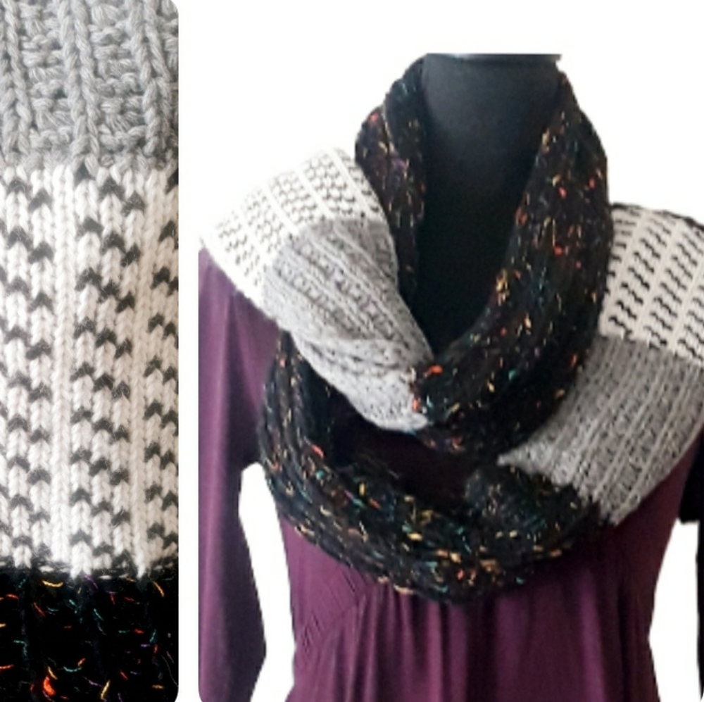 Coco Carmen Chunky Knit Gray Multicolor Scarf / Women's Wool Blend Winter Scarf